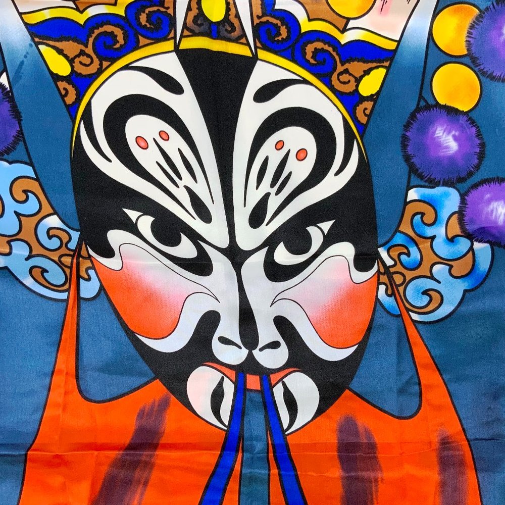 New Vintage 1990s Huali Chinese Opera Print Large Silk Scarf Sz 41" X 41" - Picture 12 of 16